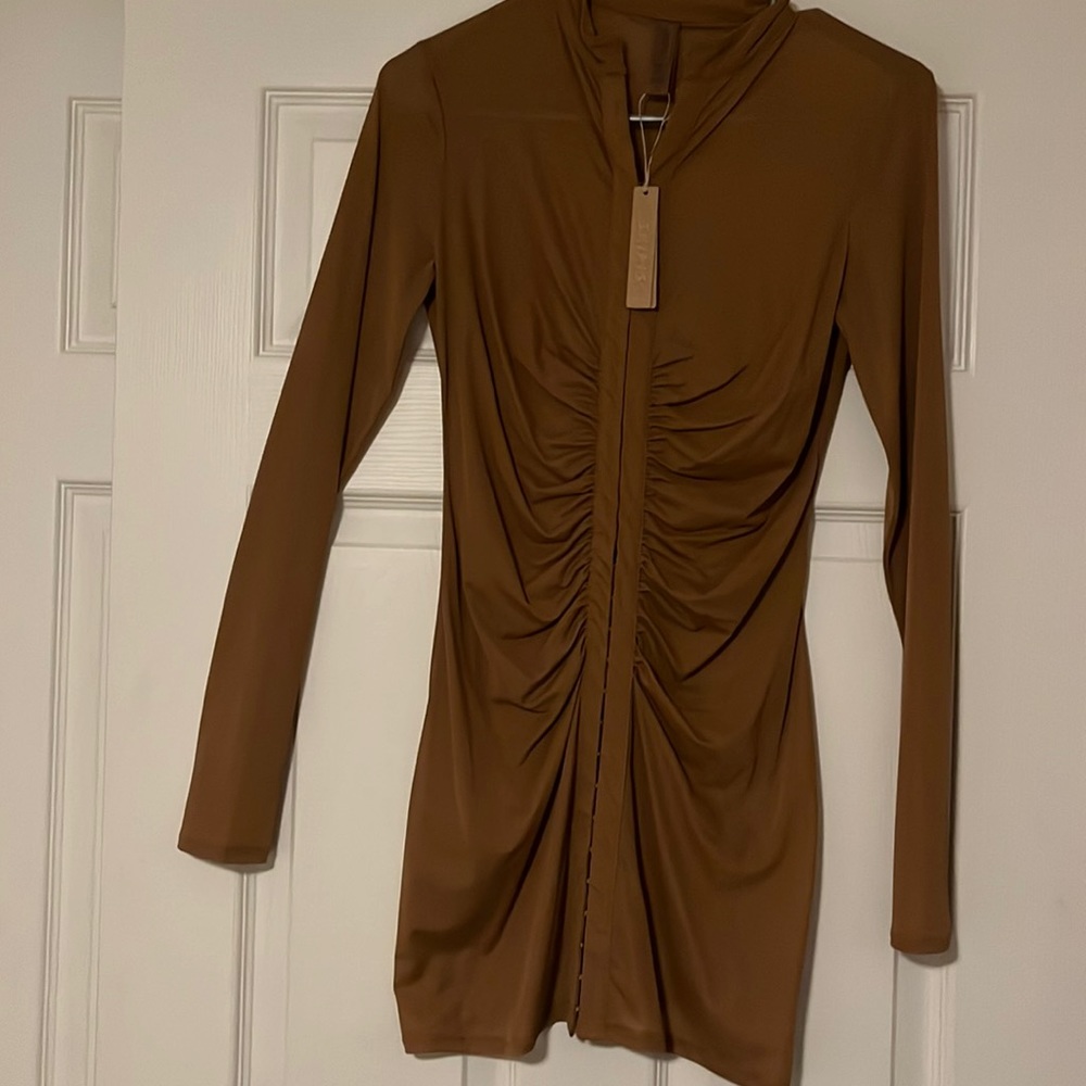 Skims Mesh Cover up Long Sleeve Ruched Dress